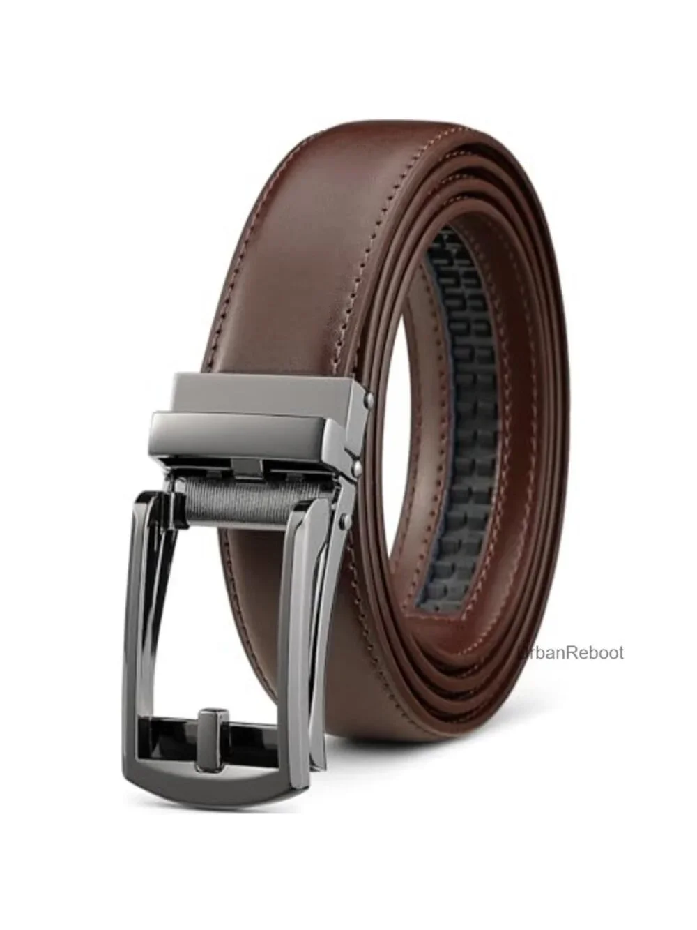 Mens Ratchet Belt Genuine Leather Slide Buckle Adjustable